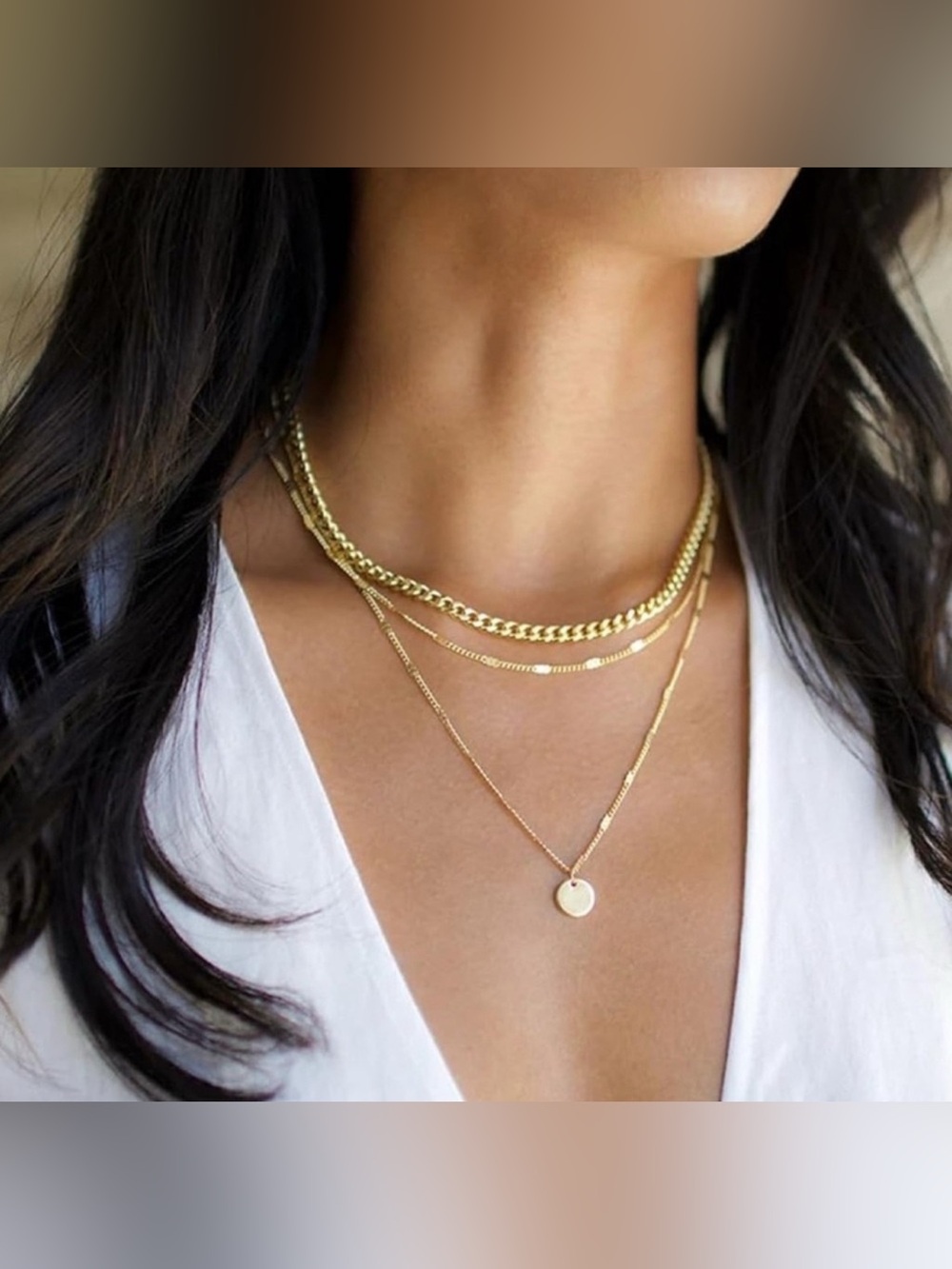 14k Gold Plated 3pc Layered Necklace Set - Picture 2 of 3